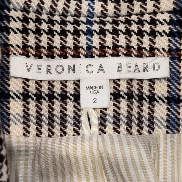 New Veronica Beard FULLER CHECK SINGLE-BUTTON DICKEY JACKET Cream Blue/ Rose Sz2